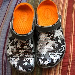 Black and white crocs